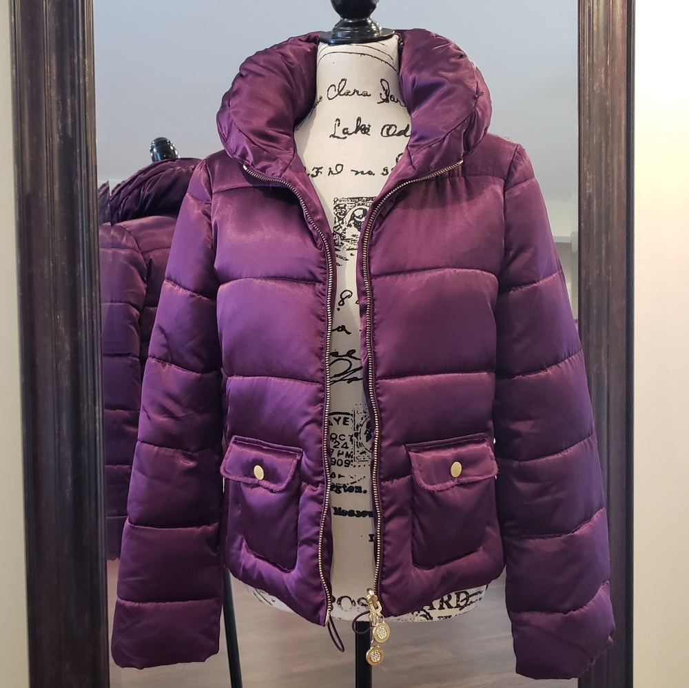 Armani Exchange purple puffer jacket with hood
